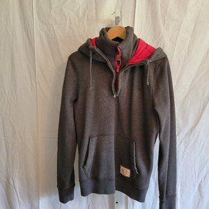 Hollister Gray Hooded Jacket Quarter Zip Kangaroo Pockets Men's Size Large